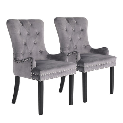 2X French Provincial Dining Chair Ring Studded Velvet Rubberwood Leg LISSE GREY V274-FT-VFC-1141-GY2