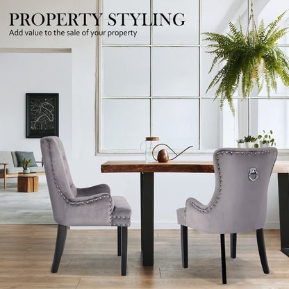 2X French Provincial Dining Chair Ring Studded Velvet Rubberwood Leg LISSE GREY V274-FT-VFC-1141-GY2