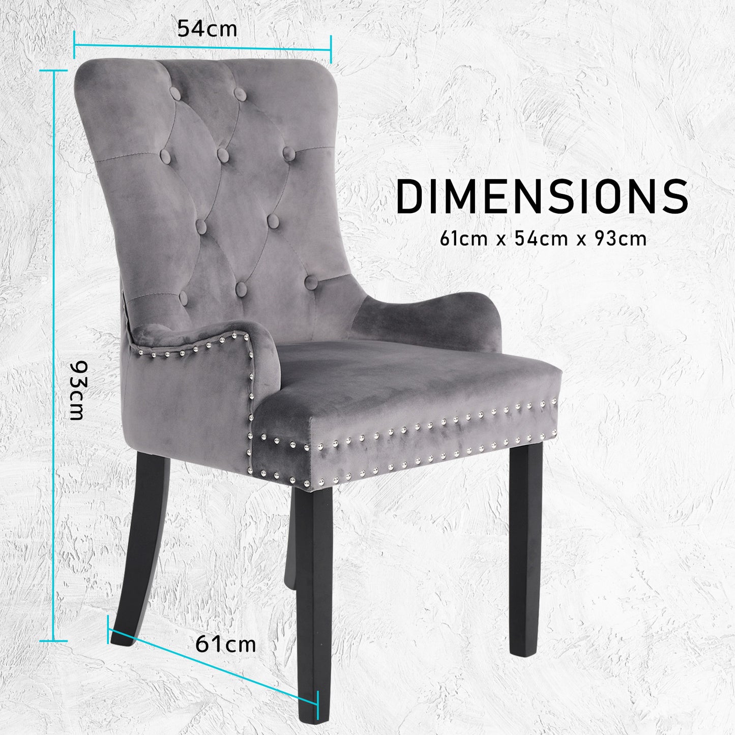 2X French Provincial Dining Chair Ring Studded Velvet Rubberwood Leg LISSE GREY V274-FT-VFC-1141-GY2