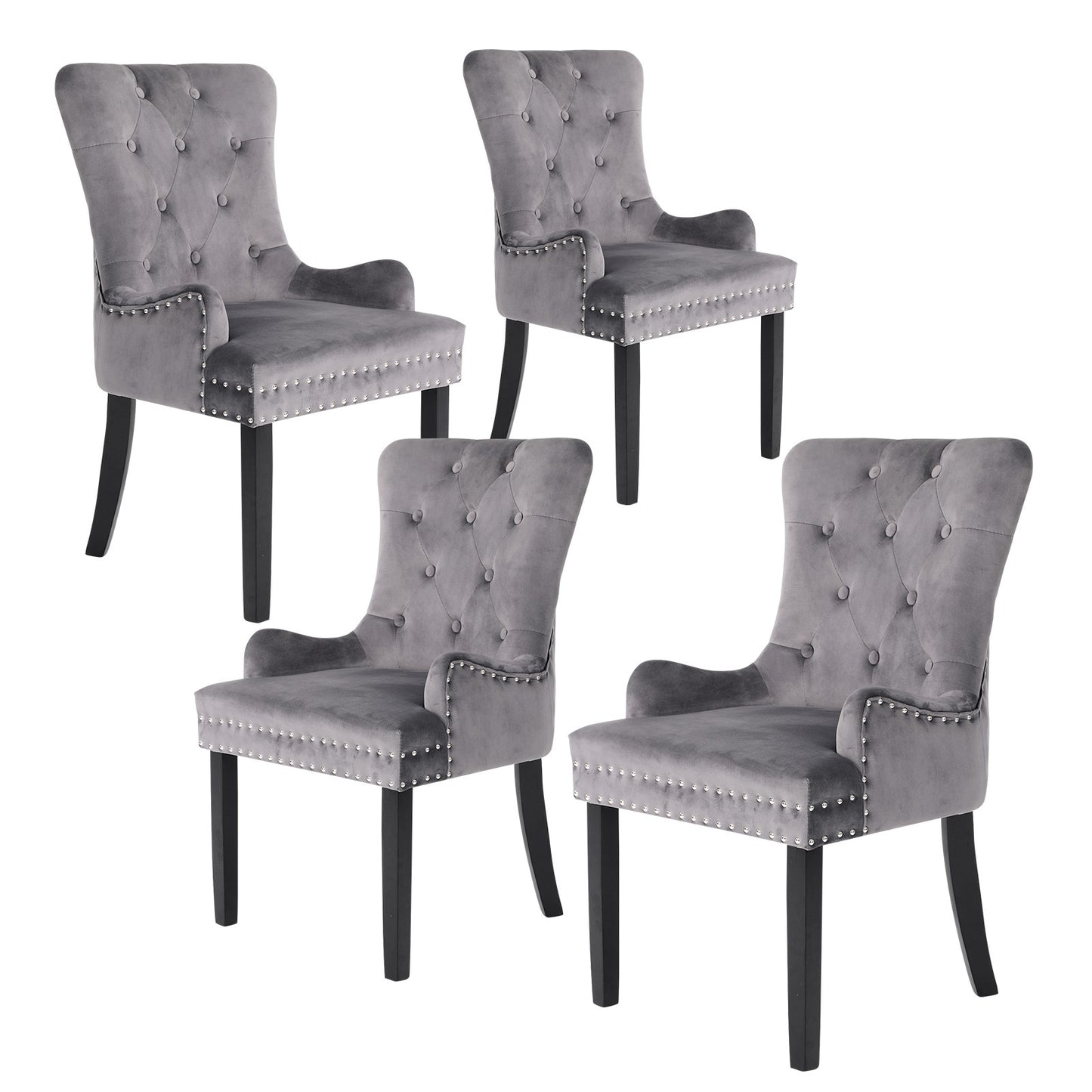 4X French Provincial Dining Chair Ring Studded Velvet Rubberwood Leg LISSE GREY V274-FT-VFC-1141-GY4