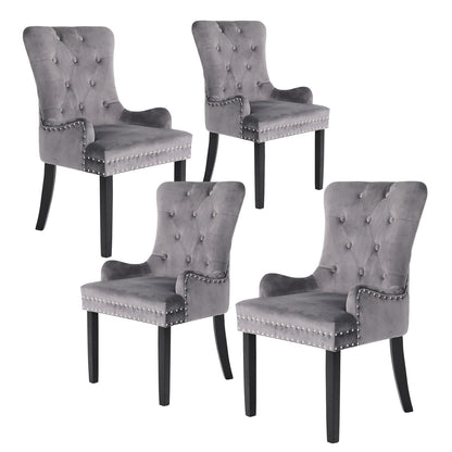 4X French Provincial Dining Chair Ring Studded Velvet Rubberwood Leg LISSE GREY V274-FT-VFC-1141-GY4