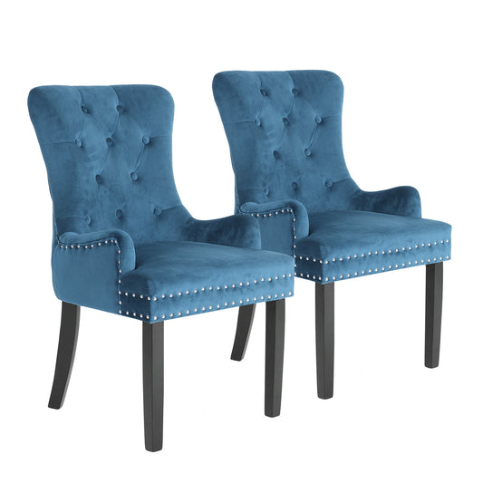 2X French Provincial Dining Chair Ring Studded Velvet Rubberwood Leg LISSE NAVY BLUE V274-FT-VFC-1141-NV2