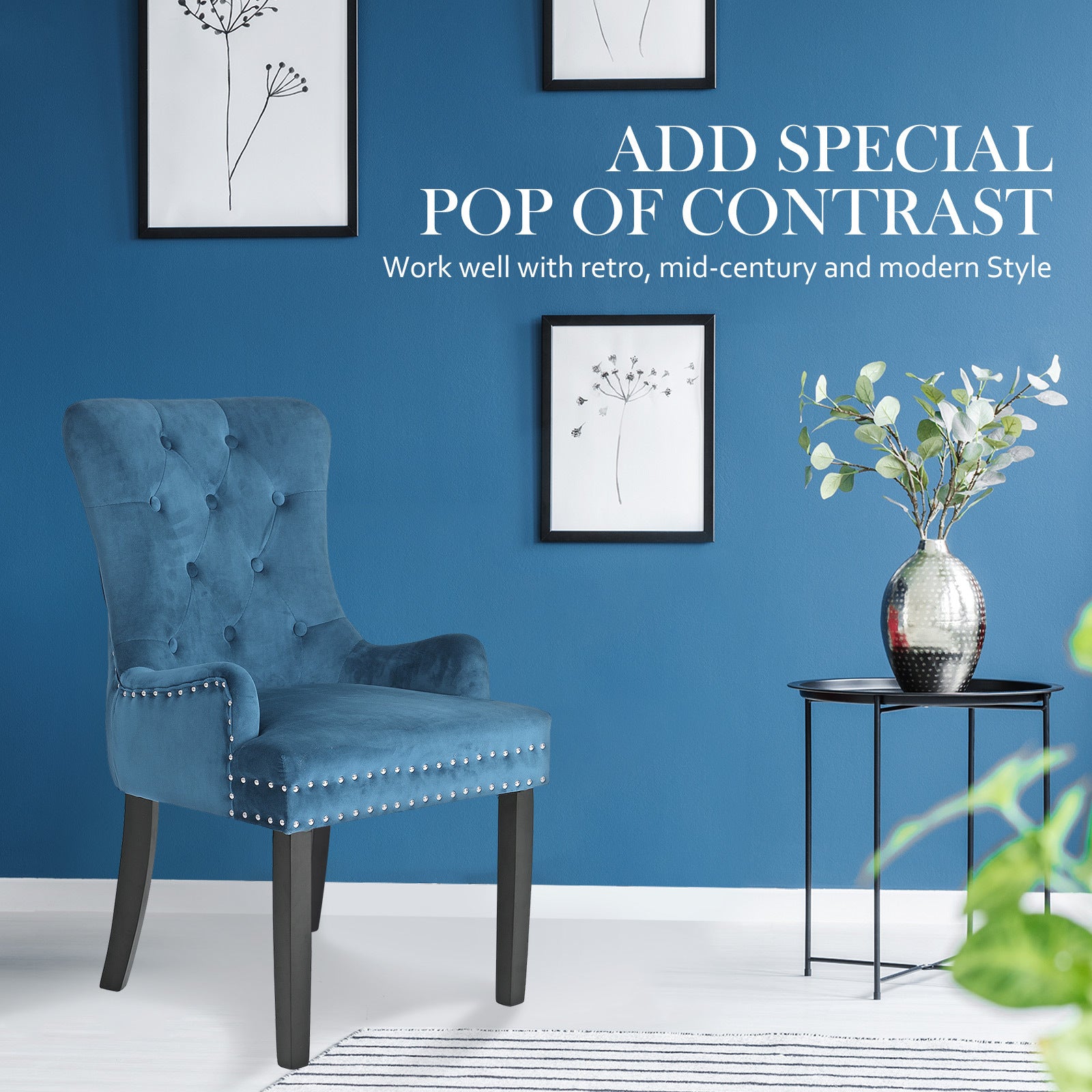 2X French Provincial Dining Chair Ring Studded Velvet Rubberwood Leg LISSE NAVY BLUE V274-FT-VFC-1141-NV2