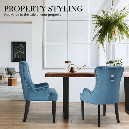 2X French Provincial Dining Chair Ring Studded Velvet Rubberwood Leg LISSE NAVY BLUE V274-FT-VFC-1141-NV2