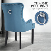 2X French Provincial Dining Chair Ring Studded Velvet Rubberwood Leg LISSE NAVY BLUE V274-FT-VFC-1141-NV2