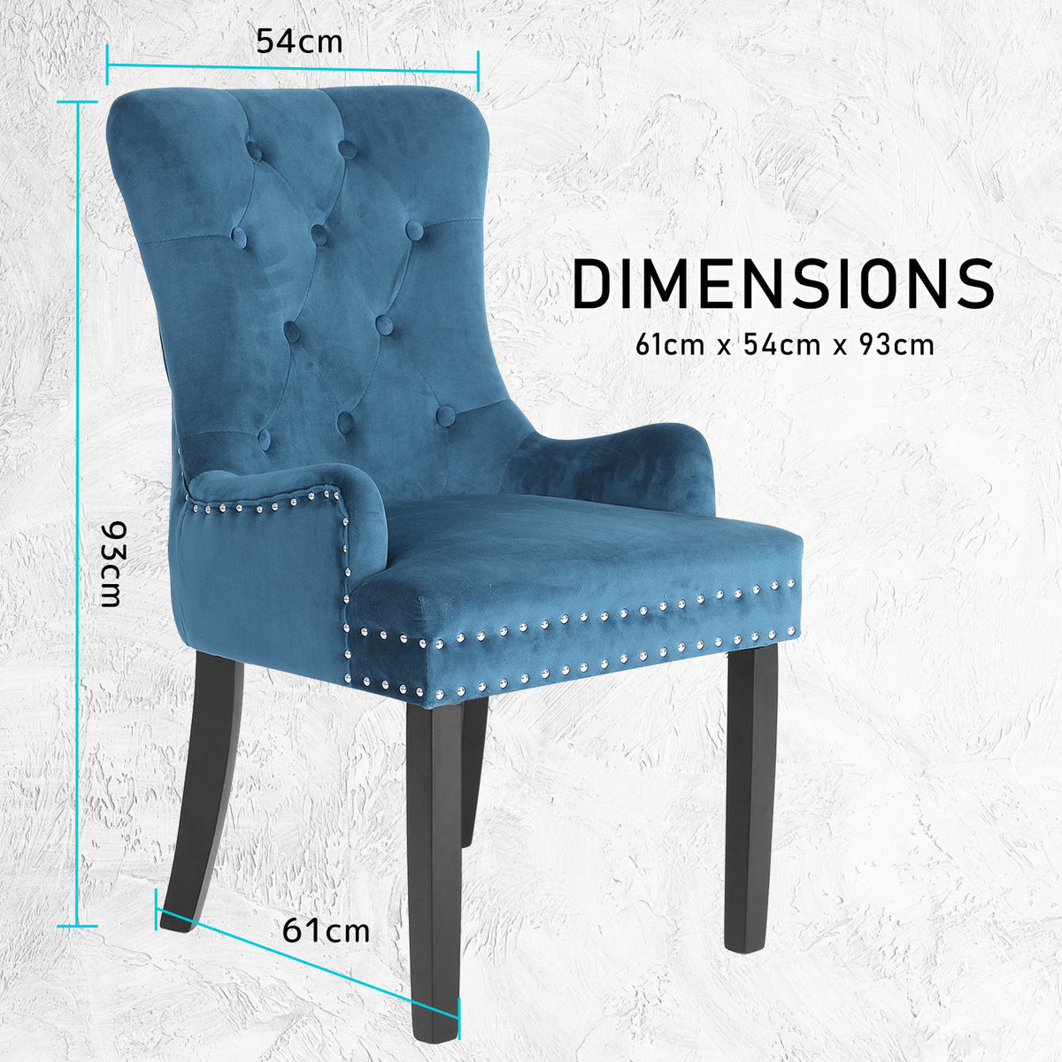 2X French Provincial Dining Chair Ring Studded Velvet Rubberwood Leg LISSE NAVY BLUE V274-FT-VFC-1141-NV2