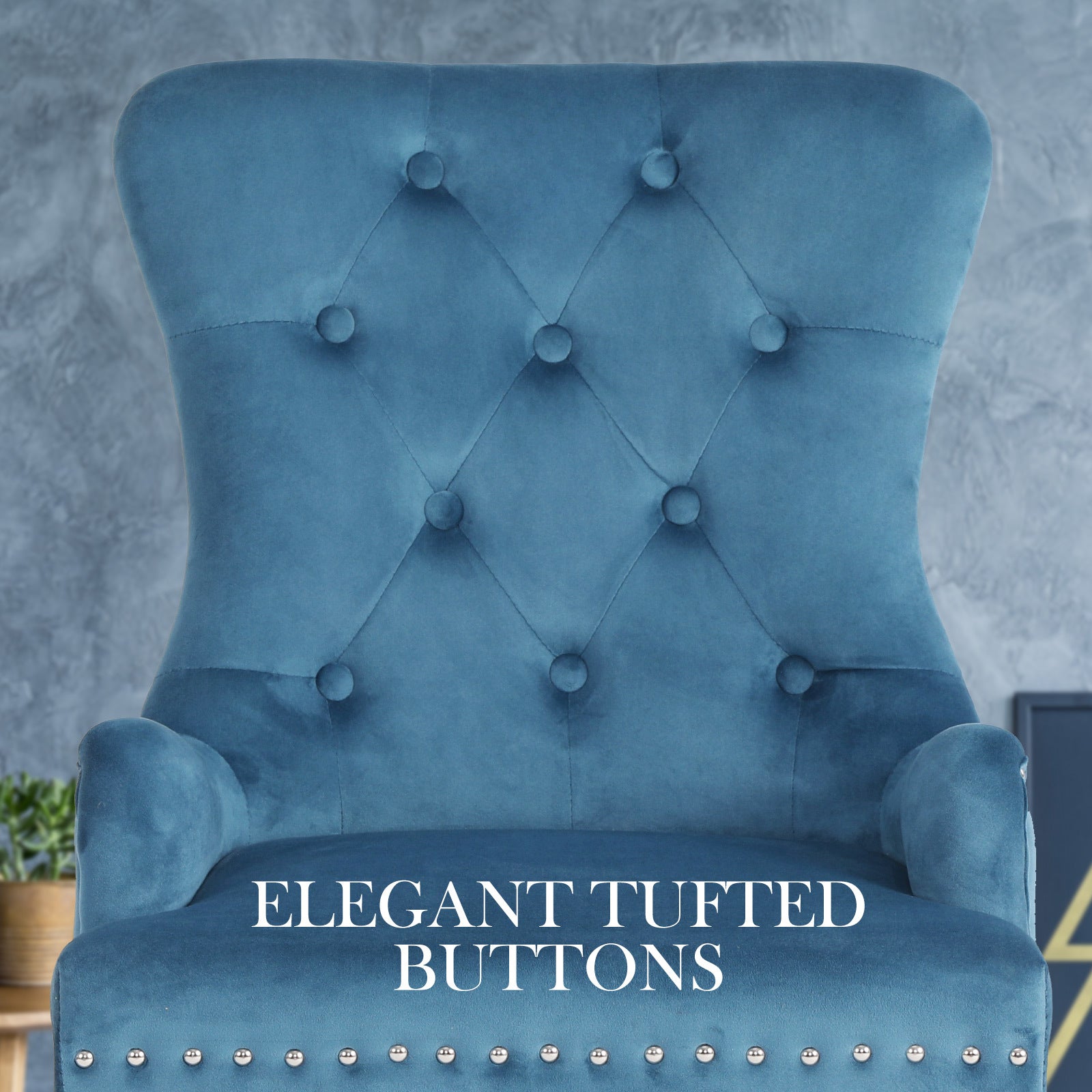 4X French Provincial Dining Chair Ring Studded Velvet Rubberwood Leg LISSE NAVY BLUE V274-FT-VFC-1141-NV4