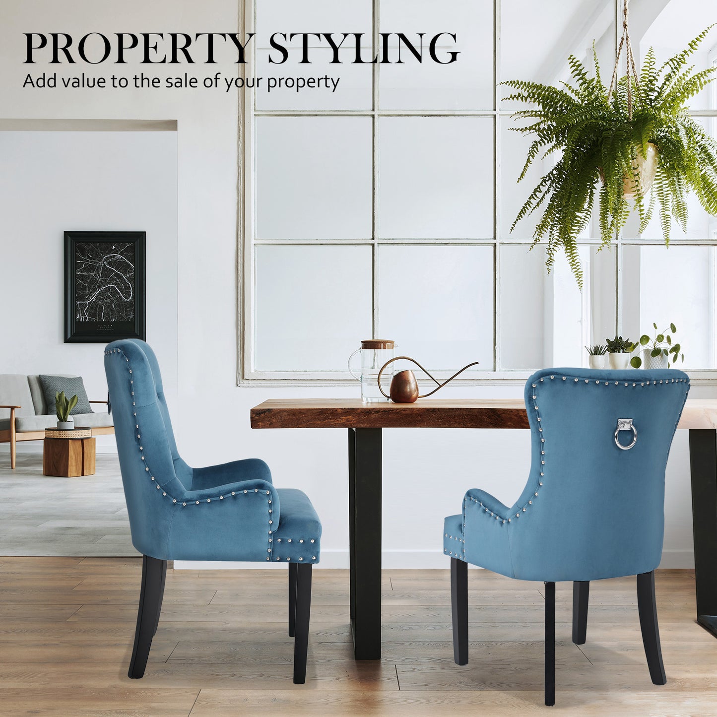 4X French Provincial Dining Chair Ring Studded Velvet Rubberwood Leg LISSE NAVY BLUE V274-FT-VFC-1141-NV4