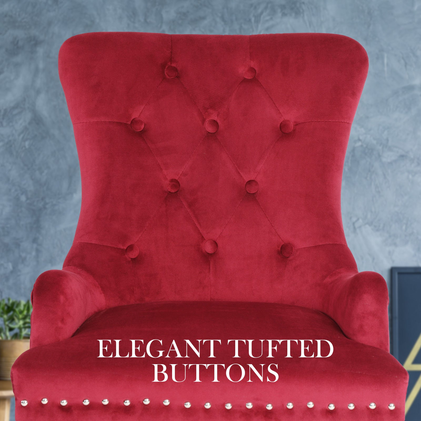 French Provincial Dining Chair Ring Studded Velvet Rubberwood Leg LISSE BORDEAUX RED V274-FT-VFC-1141-RD1