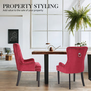 French Provincial Dining Chair Ring Studded Velvet Rubberwood Leg LISSE BORDEAUX RED V274-FT-VFC-1141-RD1