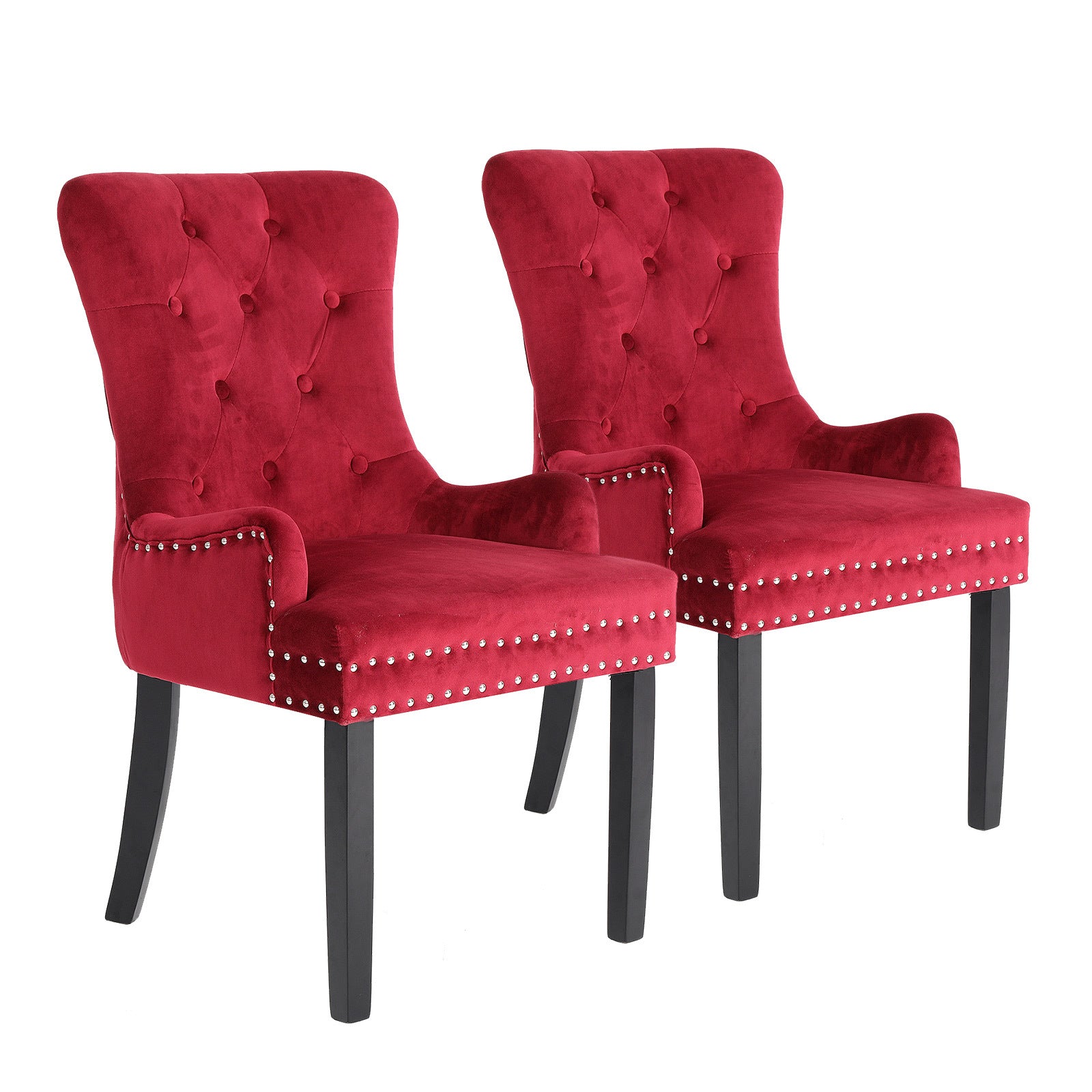 2X French Provincial Dining Chair Ring Studded Velvet Rubberwood Leg LISSE BORDEAUX RED V274-FT-VFC-1141-RD2
