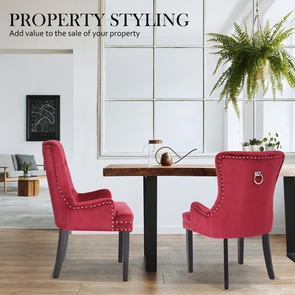 2X French Provincial Dining Chair Ring Studded Velvet Rubberwood Leg LISSE BORDEAUX RED V274-FT-VFC-1141-RD2