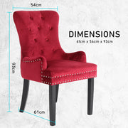 4X French Provincial Dining Chair Ring Studded Velvet Rubberwood Leg LISSE BORDEAUX RED V274-FT-VFC-1141-RD4