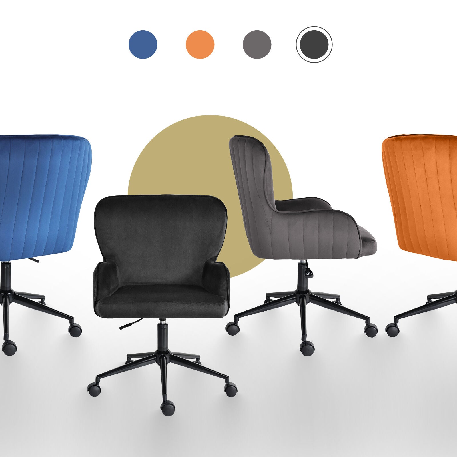 Desk Armchair - Home Office Swivel Chair Adjustable Height Seat PLUME BLACK V274-FT-VOC-001BK-BK