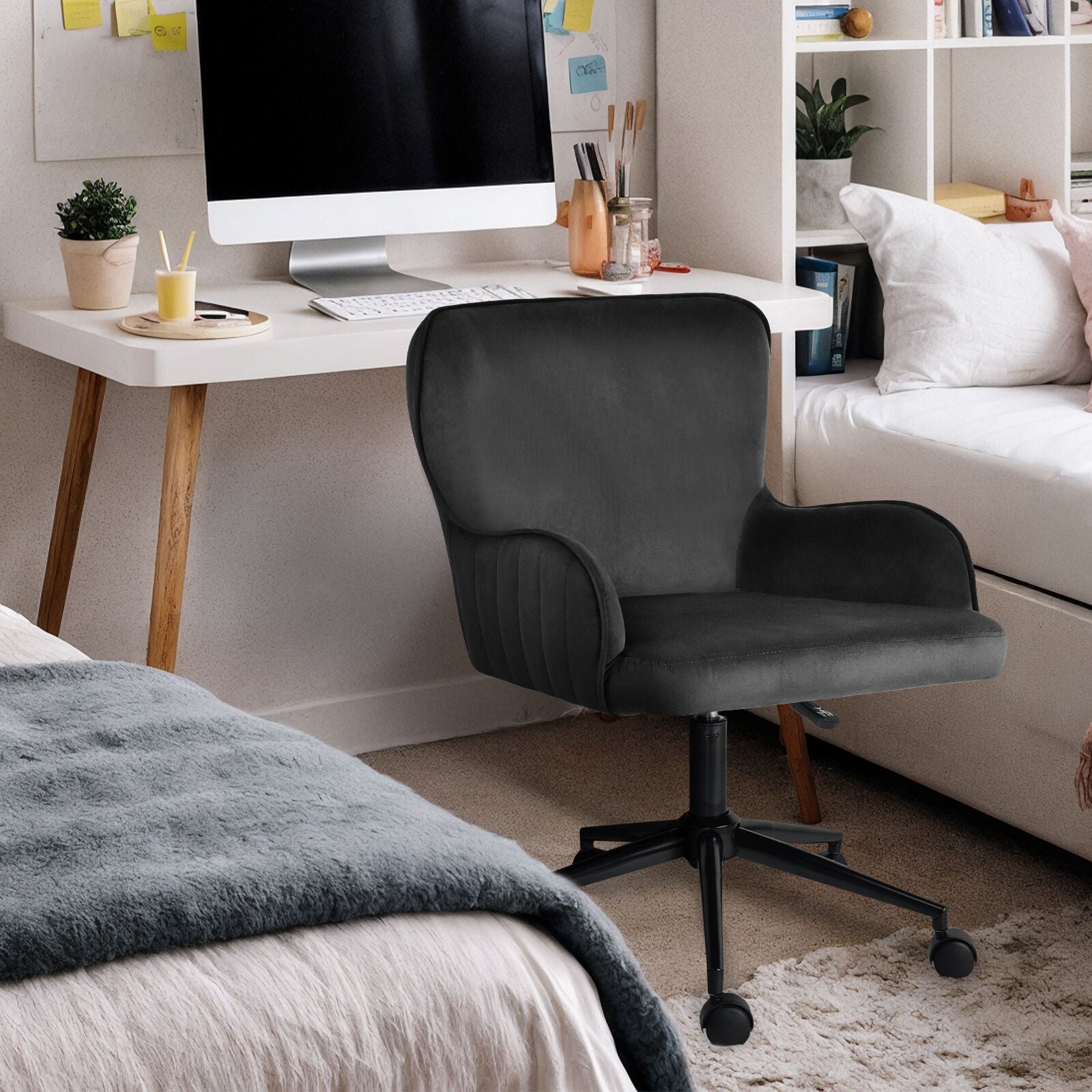 Desk Armchair - Home Office Swivel Chair Adjustable Height Seat PLUME BLACK V274-FT-VOC-001BK-BK