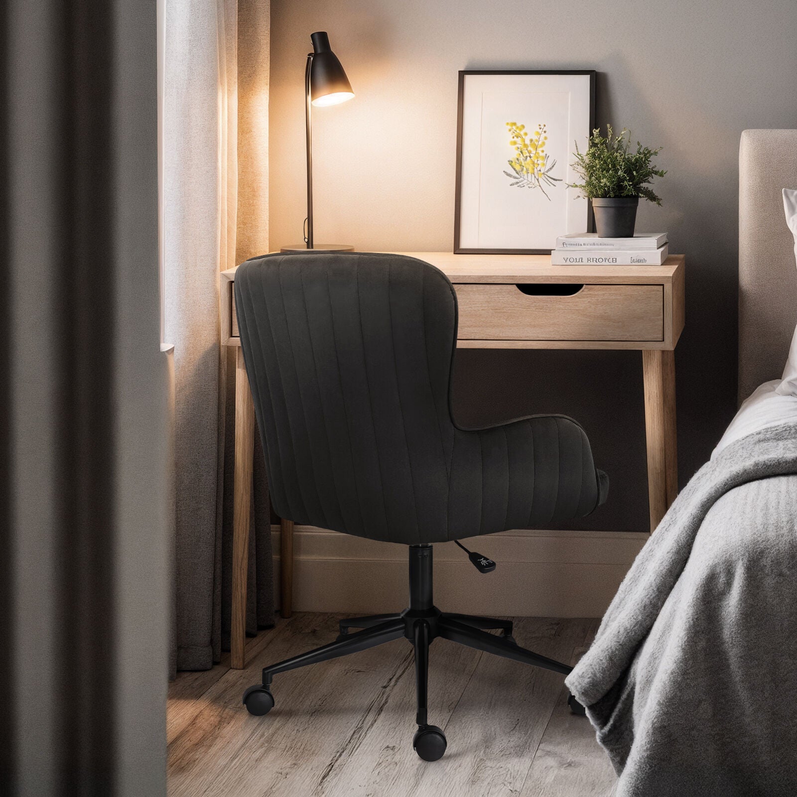 Desk Armchair - Home Office Swivel Chair Adjustable Height Seat PLUME BLACK V274-FT-VOC-001BK-BK