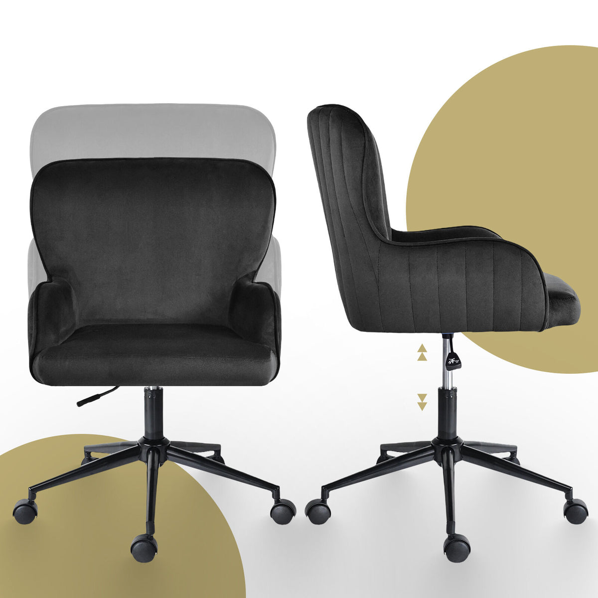 Desk Armchair - Home Office Swivel Chair Adjustable Height Seat PLUME BLACK V274-FT-VOC-001BK-BK