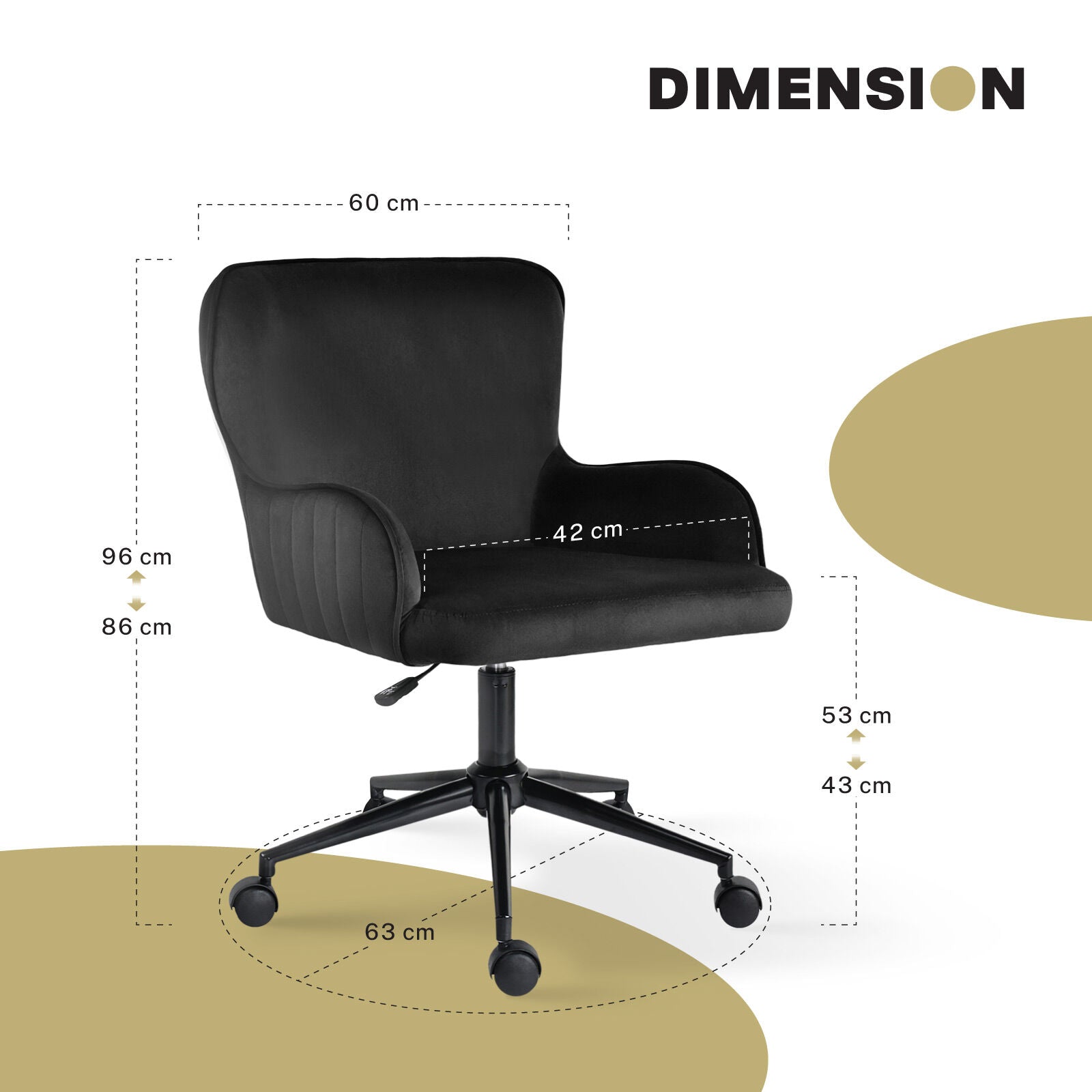 Desk Armchair - Home Office Swivel Chair Adjustable Height Seat PLUME BLACK V274-FT-VOC-001BK-BK