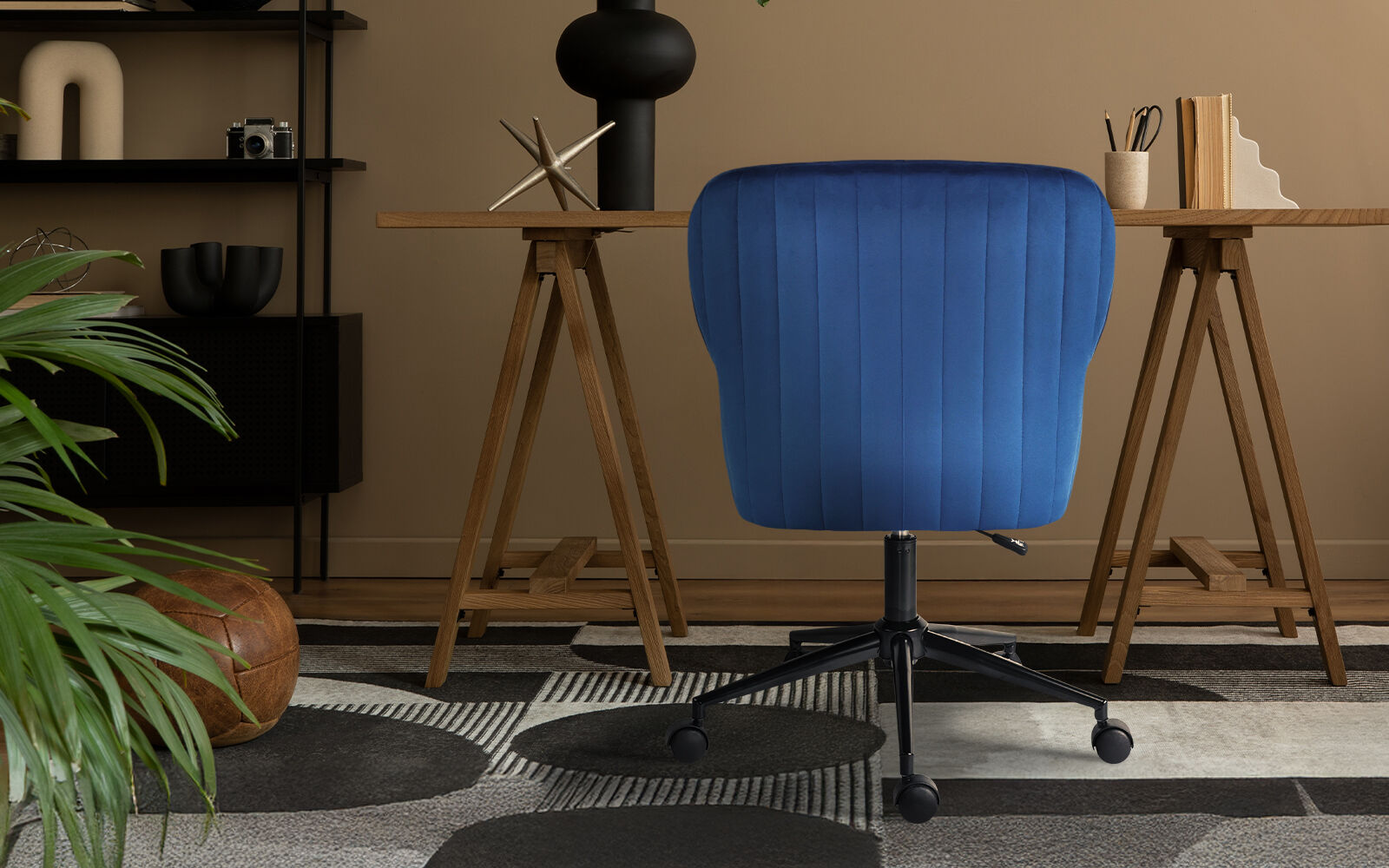 Desk Armchair - Home Office Swivel Chair Adjustable Height Seat PLUME BLUE V274-FT-VOC-001BK-DBU