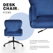 Desk Armchair - Home Office Swivel Chair Adjustable Height Seat PLUME BLUE V274-FT-VOC-001BK-DBU
