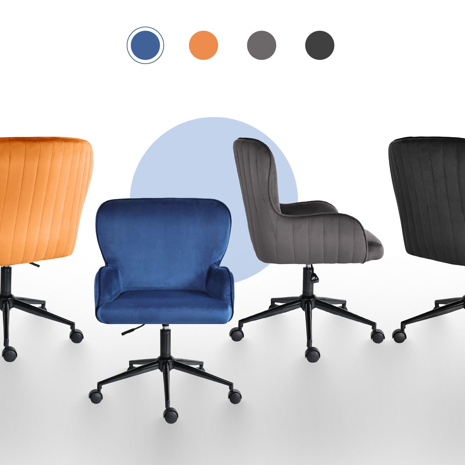 Desk Armchair - Home Office Swivel Chair Adjustable Height Seat PLUME BLUE V274-FT-VOC-001BK-DBU
