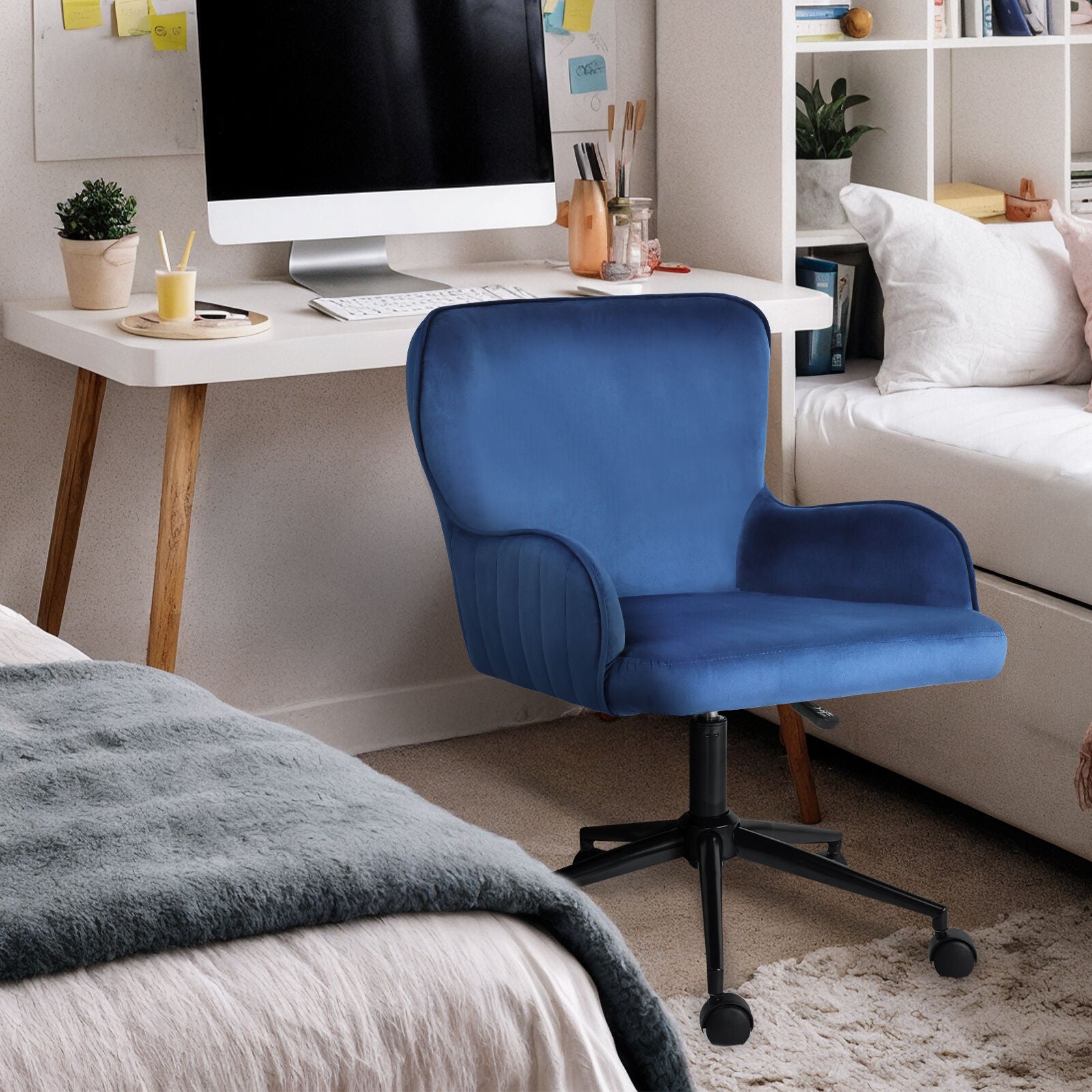 Desk Armchair - Home Office Swivel Chair Adjustable Height Seat PLUME BLUE V274-FT-VOC-001BK-DBU
