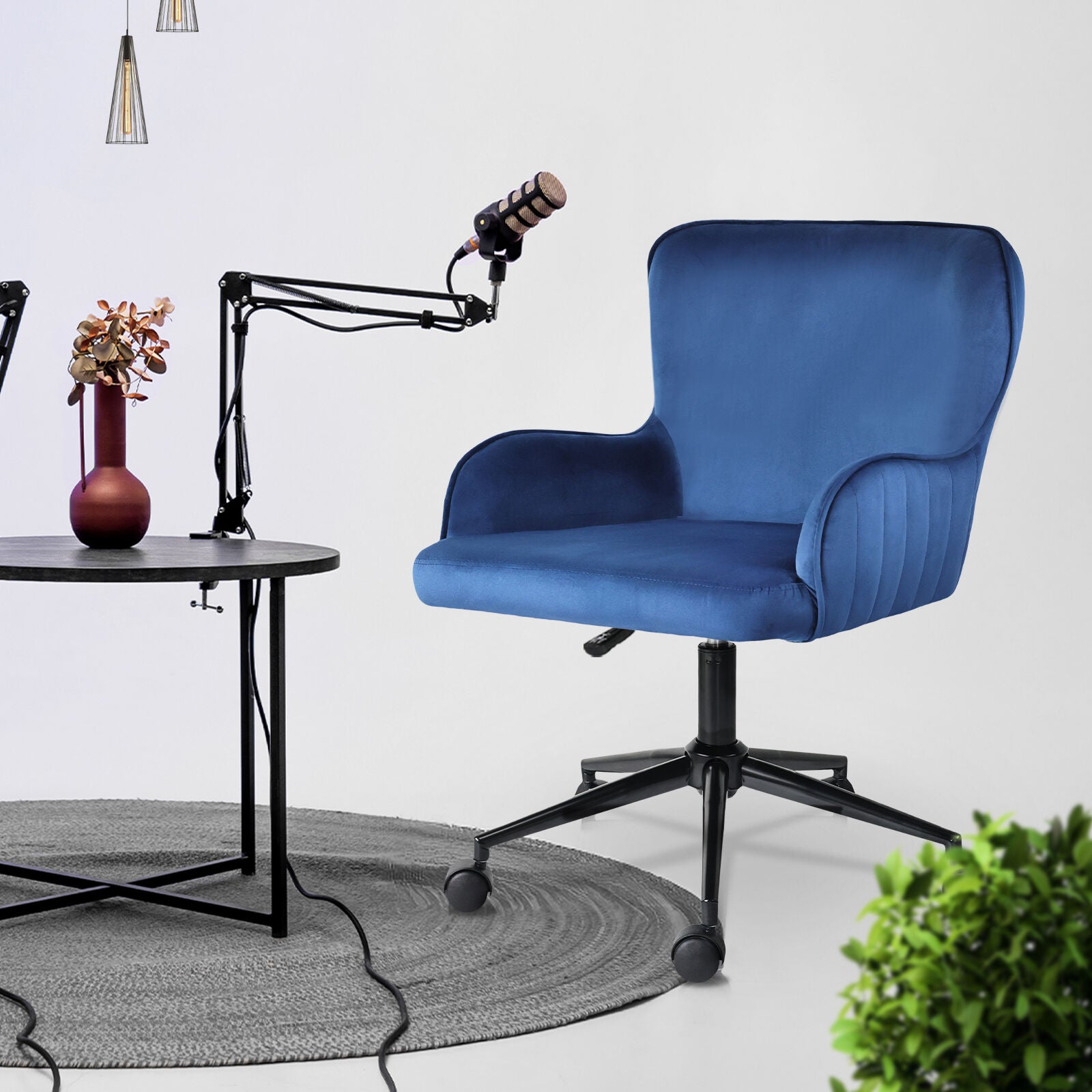 Desk Armchair - Home Office Swivel Chair Adjustable Height Seat PLUME BLUE V274-FT-VOC-001BK-DBU