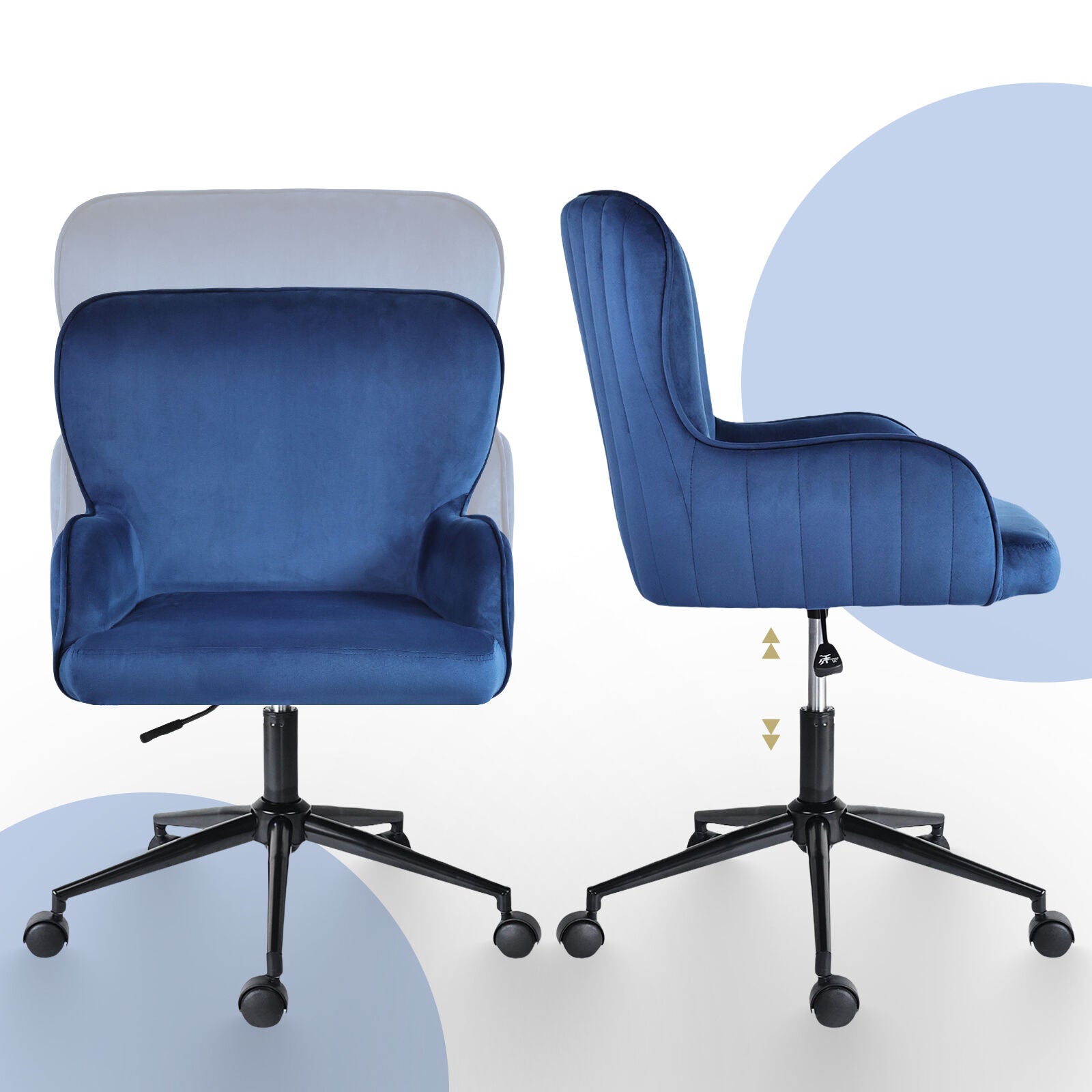 Desk Armchair - Home Office Swivel Chair Adjustable Height Seat PLUME BLUE V274-FT-VOC-001BK-DBU