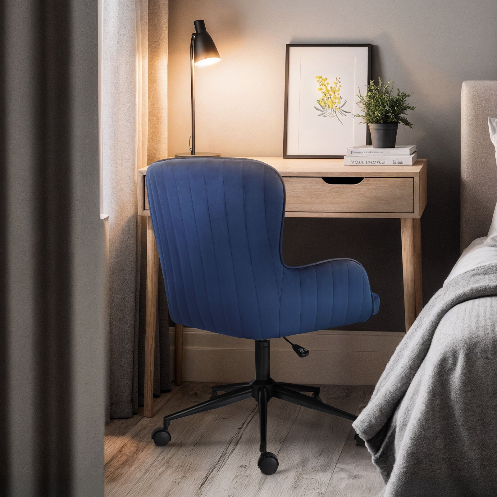 Desk Armchair - Home Office Swivel Chair Adjustable Height Seat PLUME BLUE V274-FT-VOC-001BK-DBU