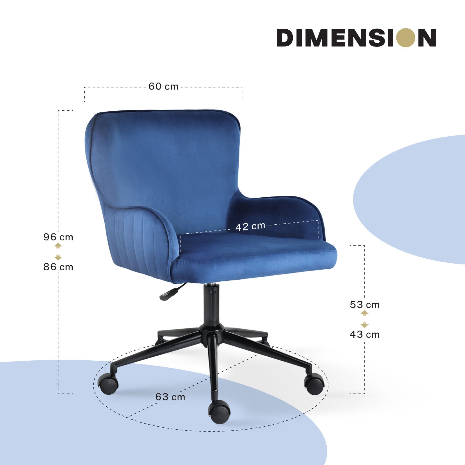 Desk Armchair - Home Office Swivel Chair Adjustable Height Seat PLUME BLUE V274-FT-VOC-001BK-DBU