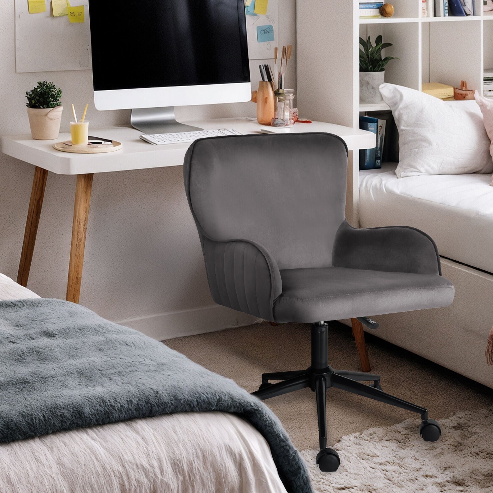Desk Armchair - Home Office Swivel Chair Adjustable Height Seat PLUME GREY V274-FT-VOC-001BK-GY