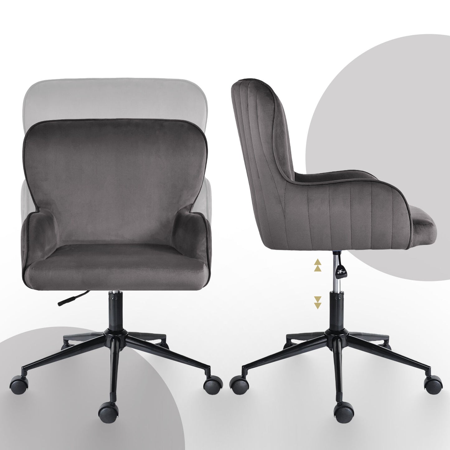 Desk Armchair - Home Office Swivel Chair Adjustable Height Seat PLUME GREY V274-FT-VOC-001BK-GY
