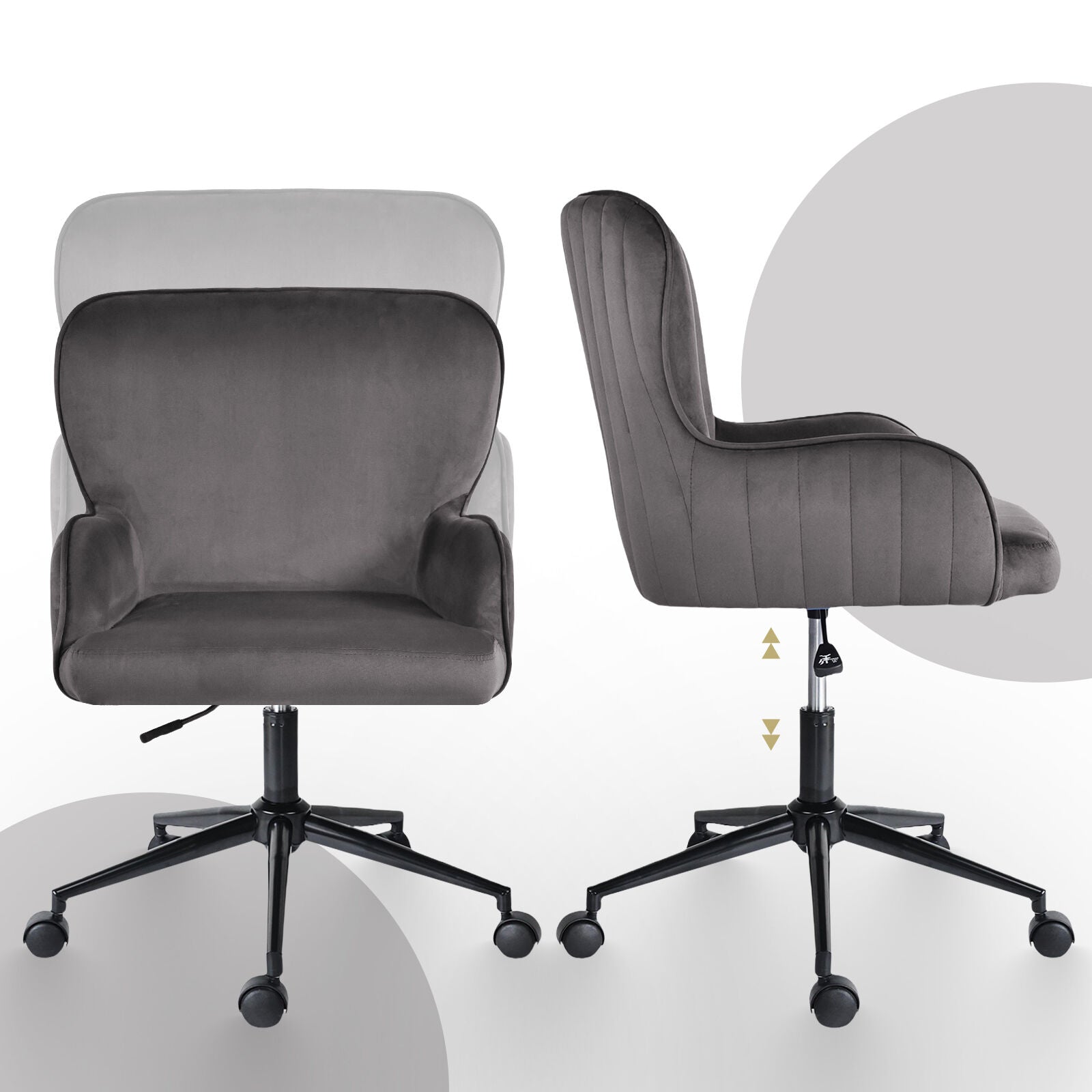 Desk Armchair - Home Office Swivel Chair Adjustable Height Seat PLUME GREY V274-FT-VOC-001BK-GY