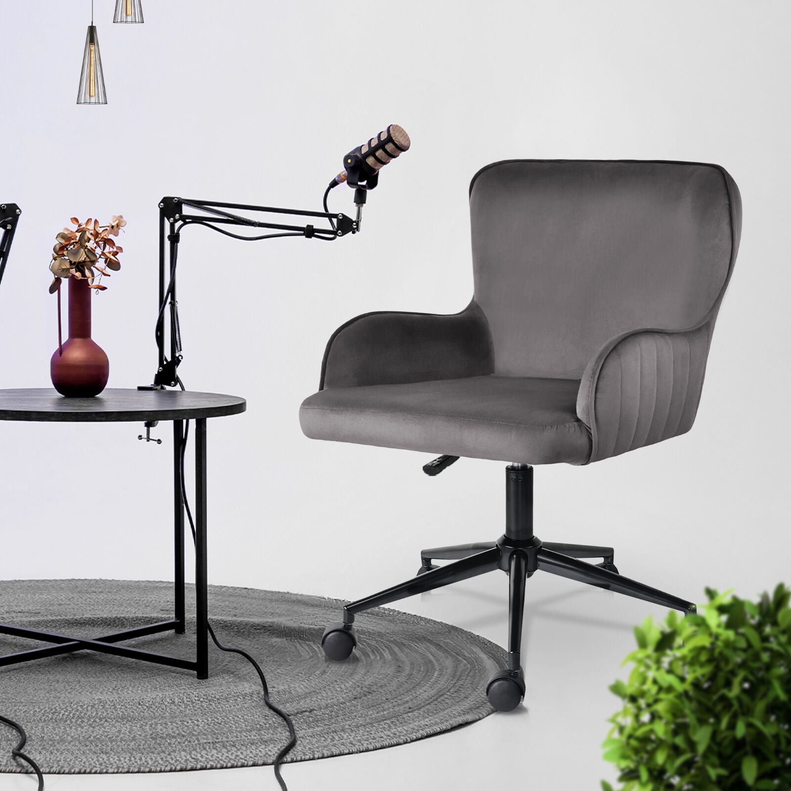 Desk Armchair - Home Office Swivel Chair Adjustable Height Seat PLUME GREY V274-FT-VOC-001BK-GY
