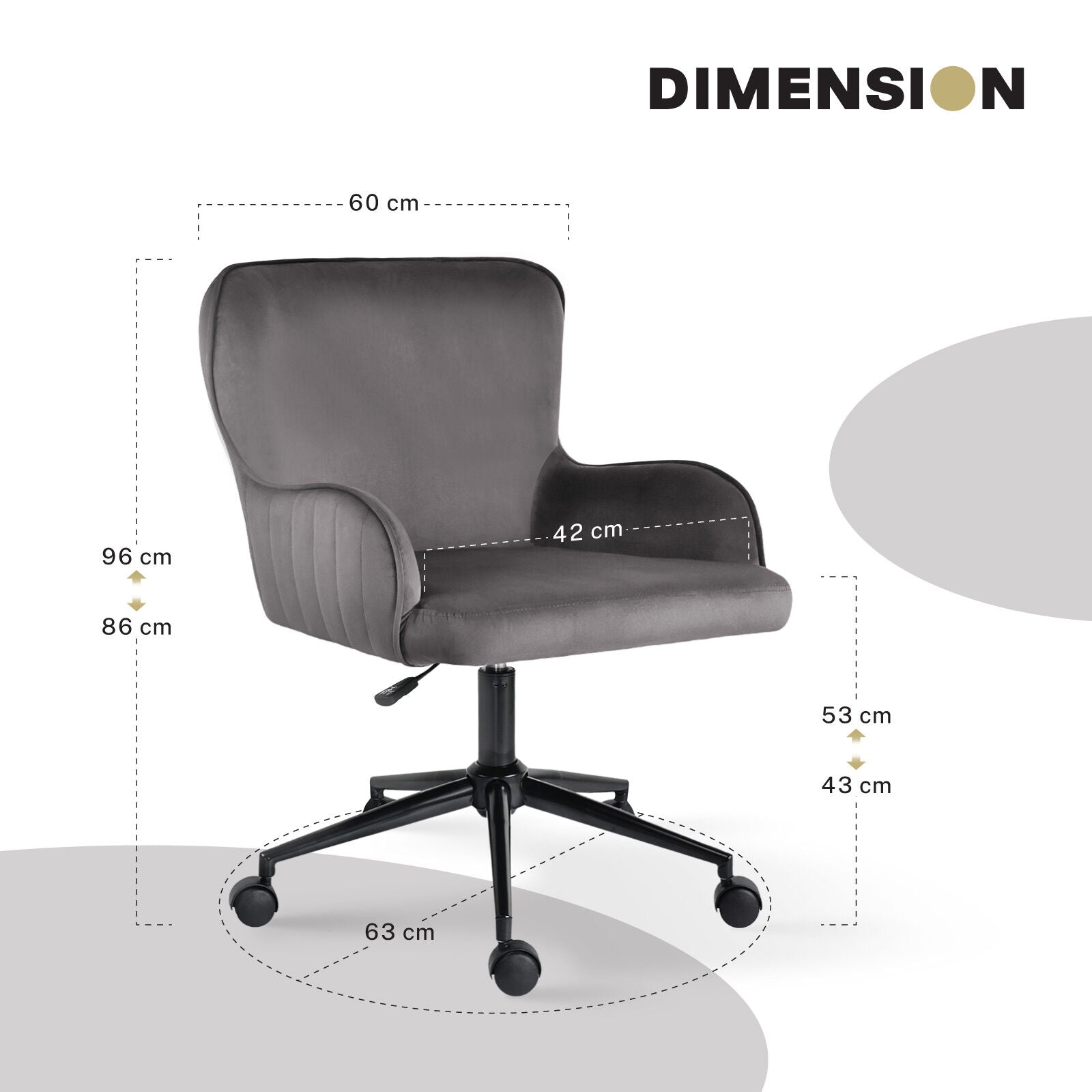 Desk Armchair - Home Office Swivel Chair Adjustable Height Seat PLUME GREY V274-FT-VOC-001BK-GY