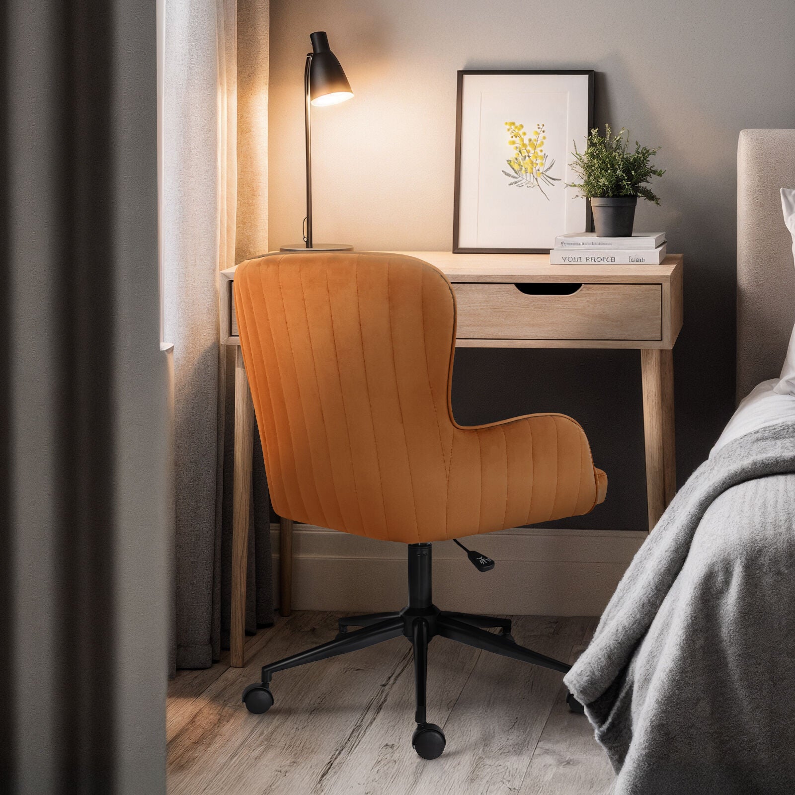 Desk Armchair - Home Office Swivel Chair Adjustable Height Seat PLUME ORANGE V274-FT-VOC-001BK-PKN