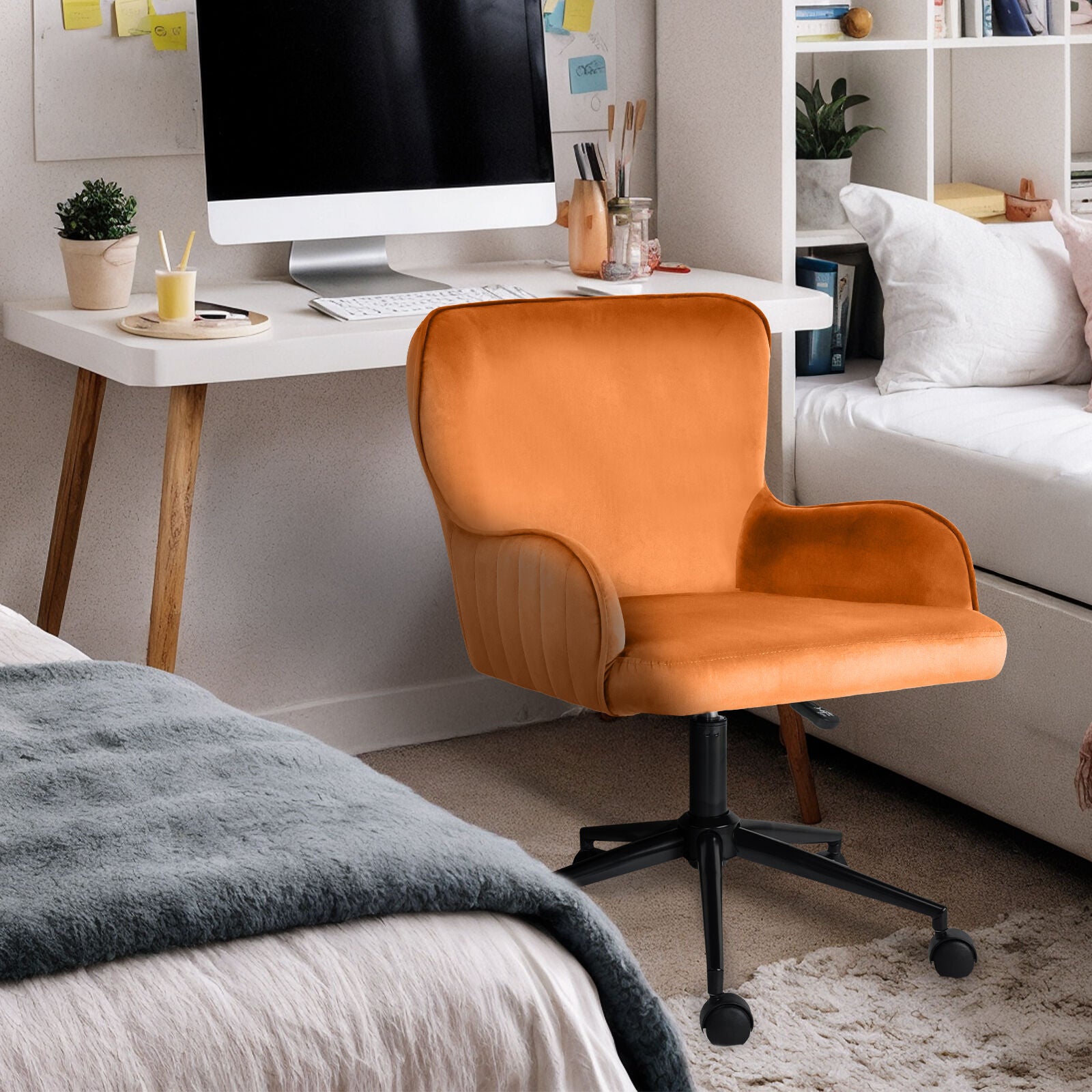 Desk Armchair - Home Office Swivel Chair Adjustable Height Seat PLUME ORANGE V274-FT-VOC-001BK-PKN