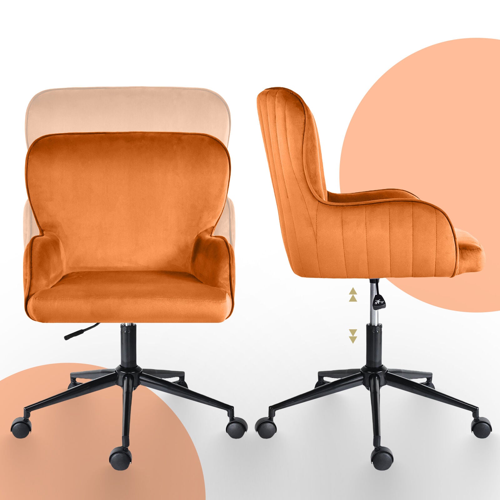 Desk Armchair - Home Office Swivel Chair Adjustable Height Seat PLUME ORANGE V274-FT-VOC-001BK-PKN