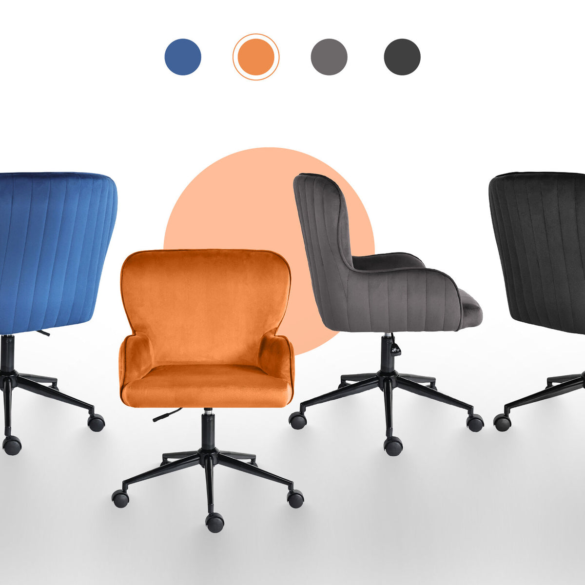 Desk Armchair - Home Office Swivel Chair Adjustable Height Seat PLUME ORANGE V274-FT-VOC-001BK-PKN