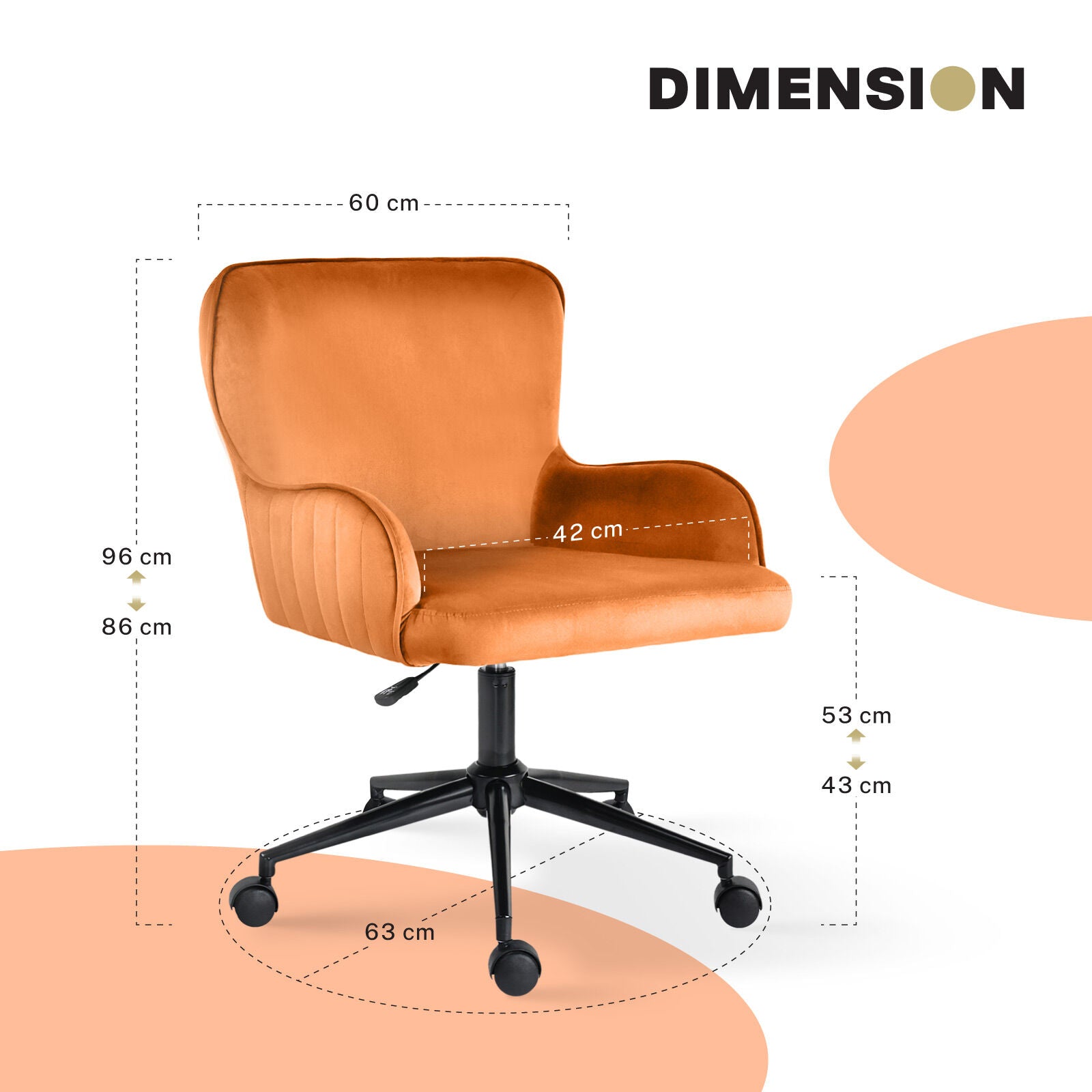Desk Armchair - Home Office Swivel Chair Adjustable Height Seat PLUME ORANGE V274-FT-VOC-001BK-PKN