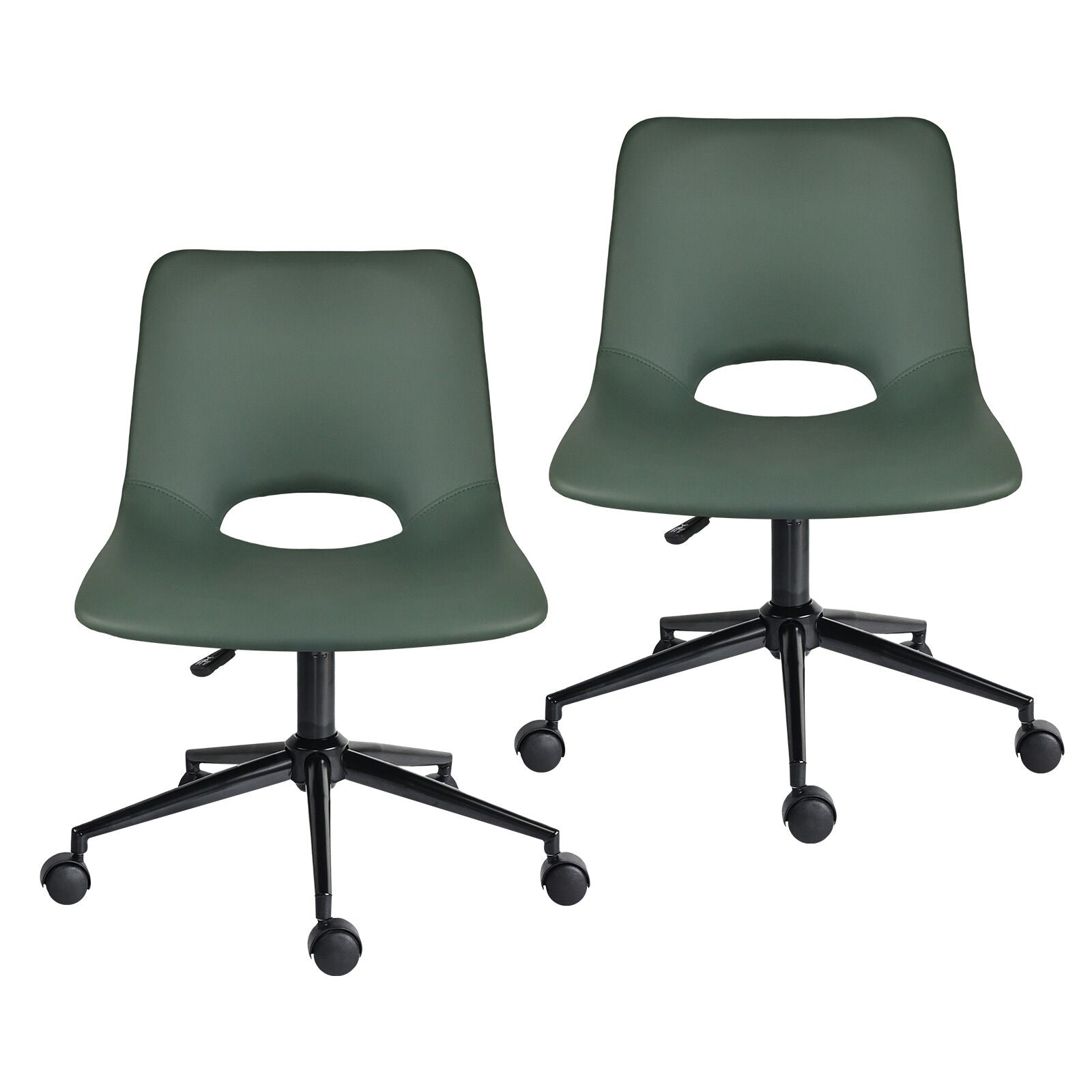 2 Set Office Desk Chair - PU Leather Home Swivel Chair Cut-Out Seat HALO GREEN V274-FT-VOC-002BK-GN2