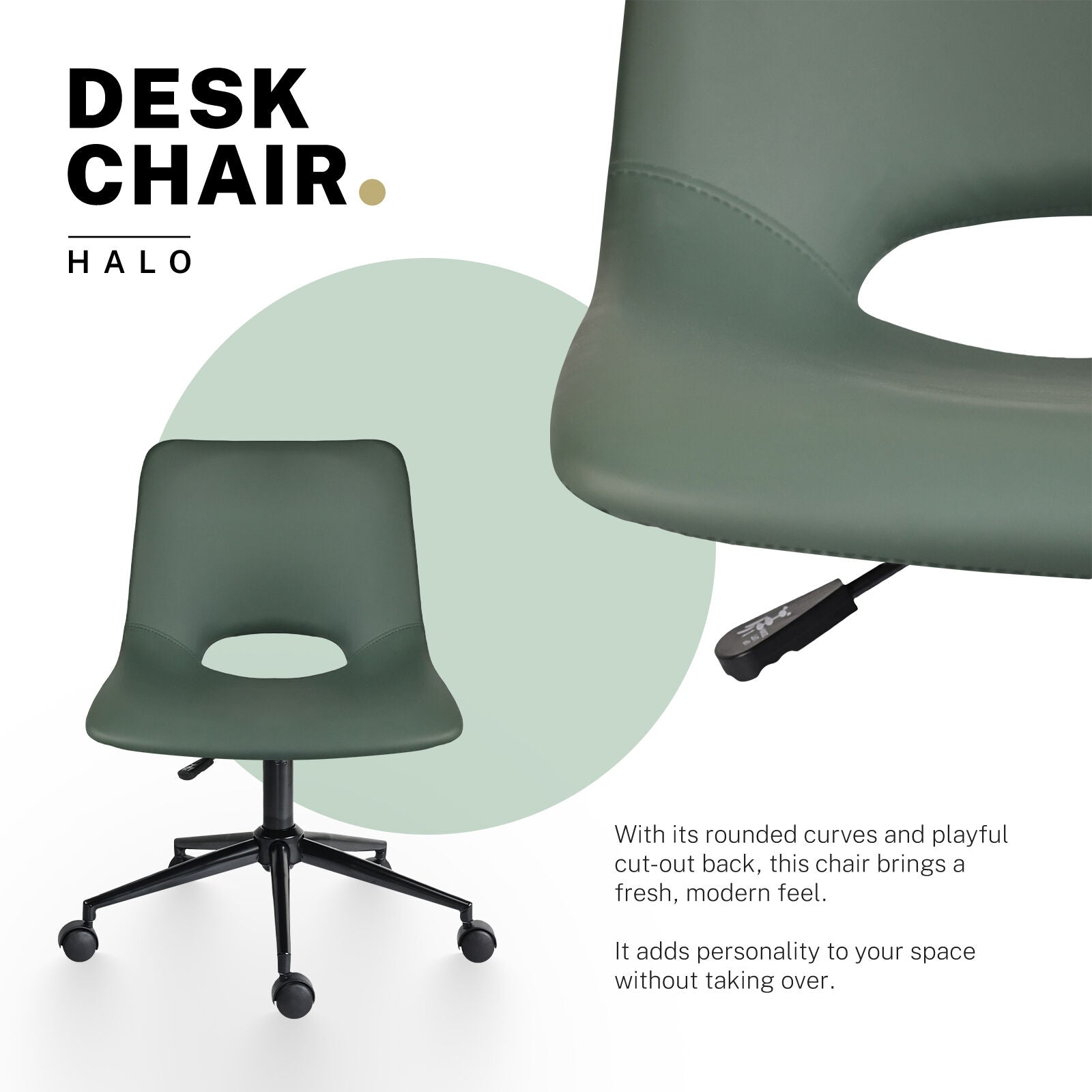 2 Set Office Desk Chair - PU Leather Home Swivel Chair Cut-Out Seat HALO GREEN V274-FT-VOC-002BK-GN2