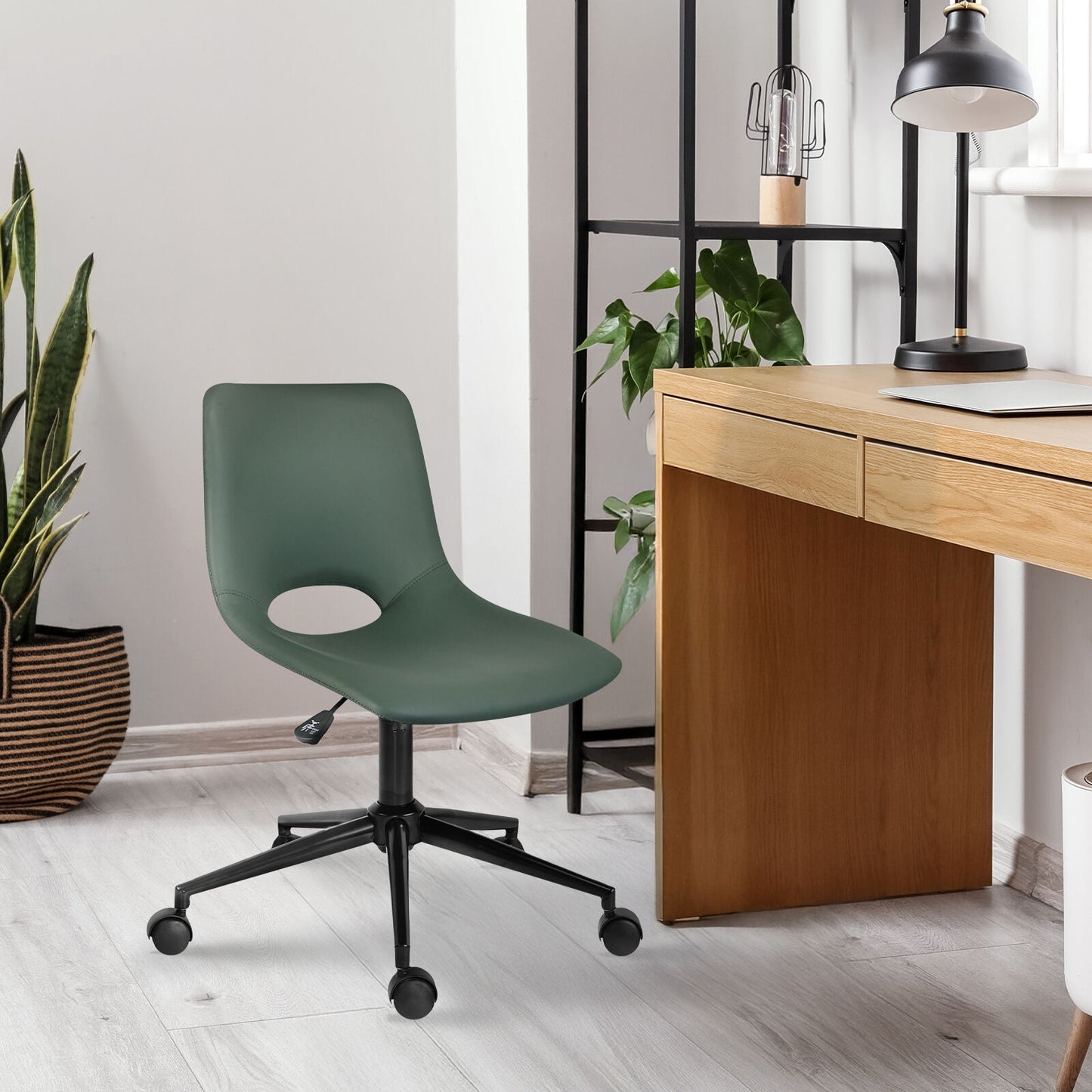 2 Set Office Desk Chair - PU Leather Home Swivel Chair Cut-Out Seat HALO GREEN V274-FT-VOC-002BK-GN2