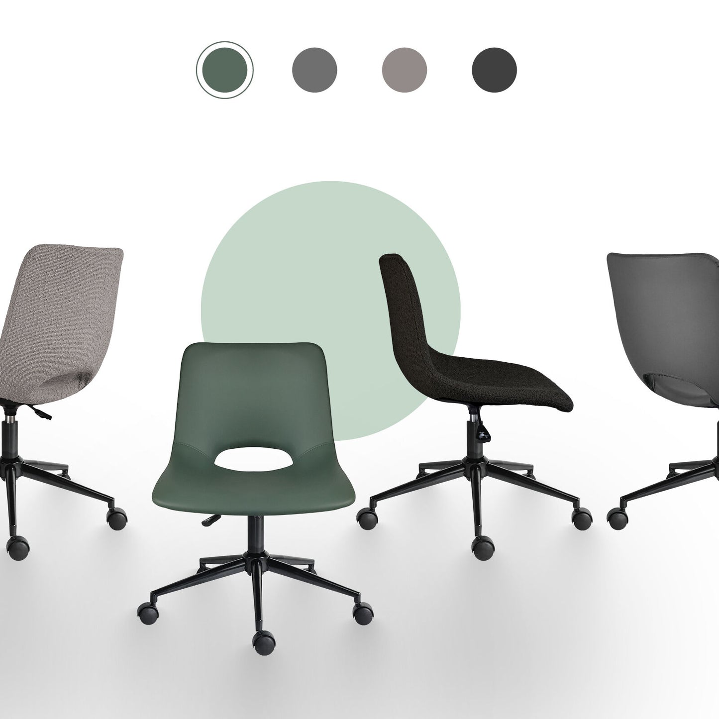 2 Set Office Desk Chair - PU Leather Home Swivel Chair Cut-Out Seat HALO GREEN V274-FT-VOC-002BK-GN2