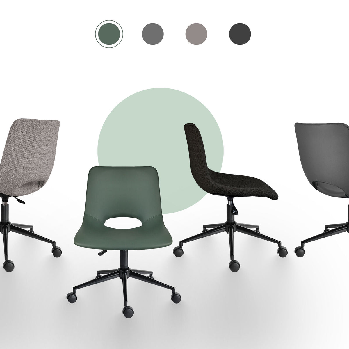 2 Set Office Desk Chair - PU Leather Home Swivel Chair Cut-Out Seat HALO GREEN V274-FT-VOC-002BK-GN2