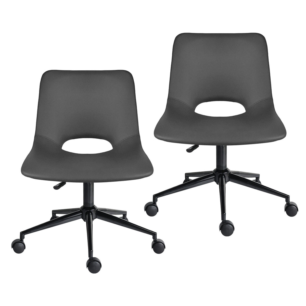 2 Set Office Desk Chair - PU Leather Home Swivel Chair Cut-Out Seat HALO GREY V274-FT-VOC-002BK-GY2