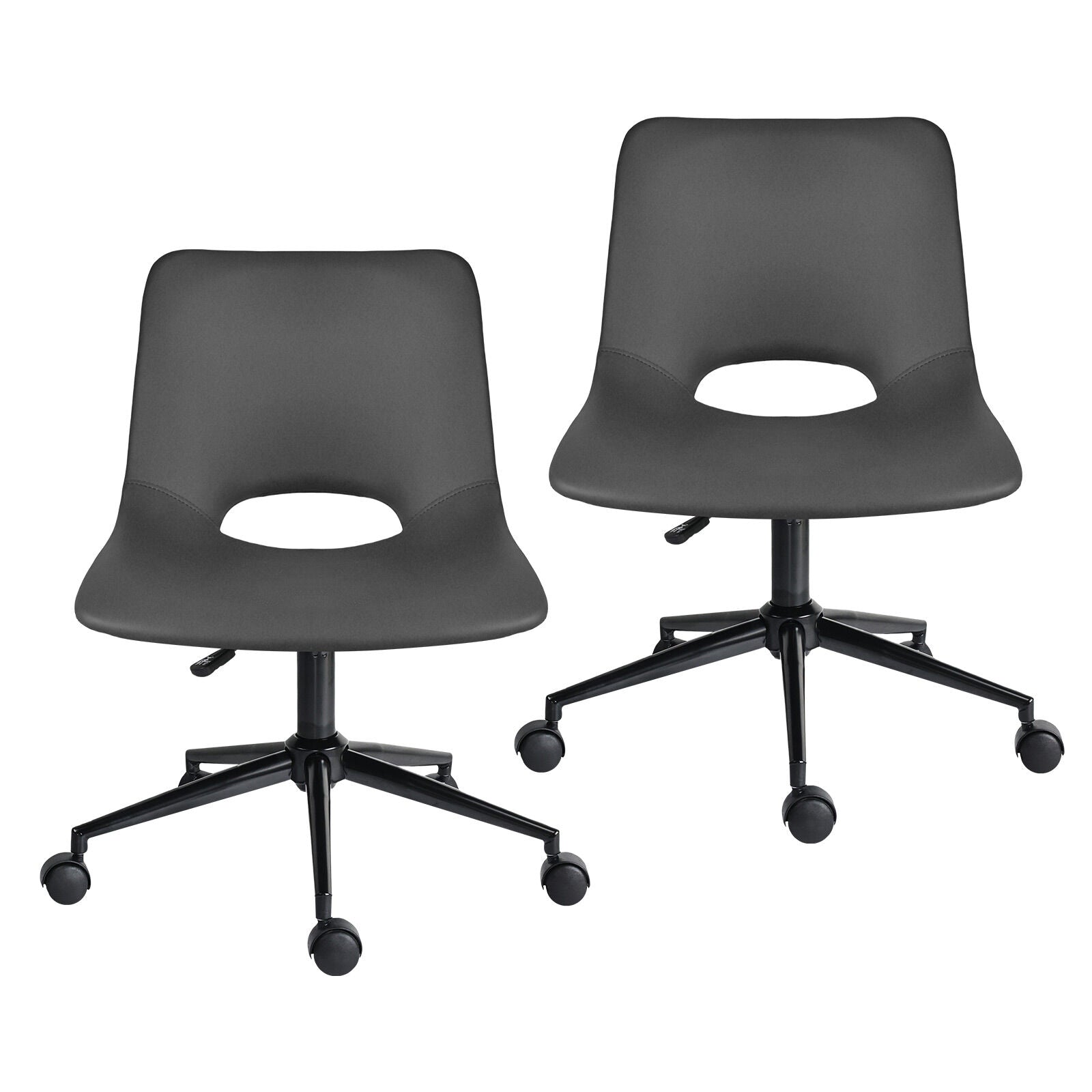 2 Set Office Desk Chair - PU Leather Home Swivel Chair Cut-Out Seat HALO GREY V274-FT-VOC-002BK-GY2