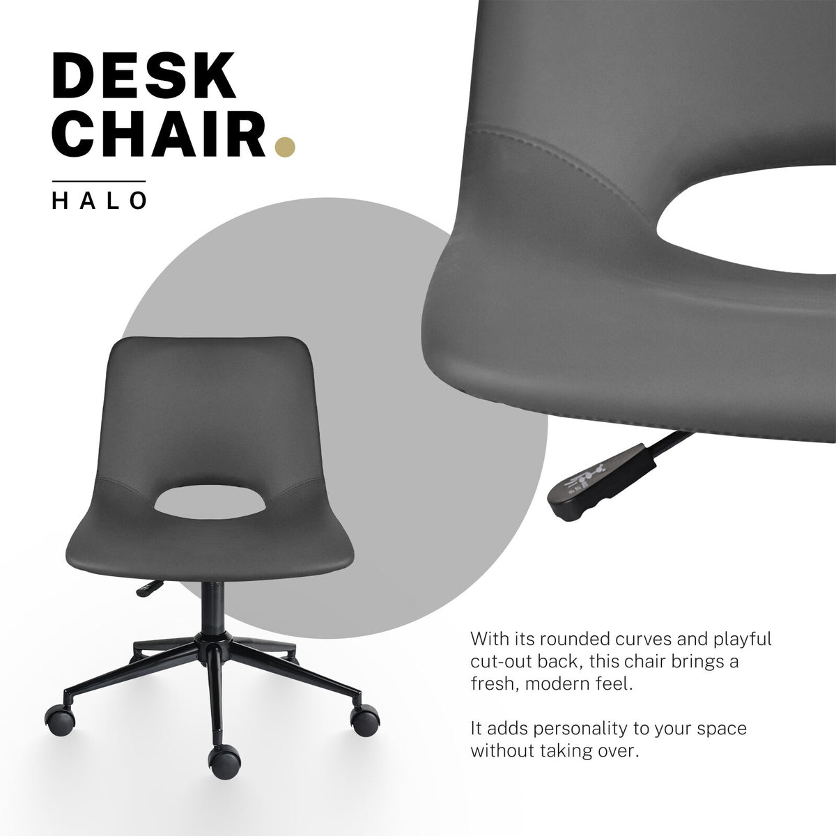 2 Set Office Desk Chair - PU Leather Home Swivel Chair Cut-Out Seat HALO GREY V274-FT-VOC-002BK-GY2