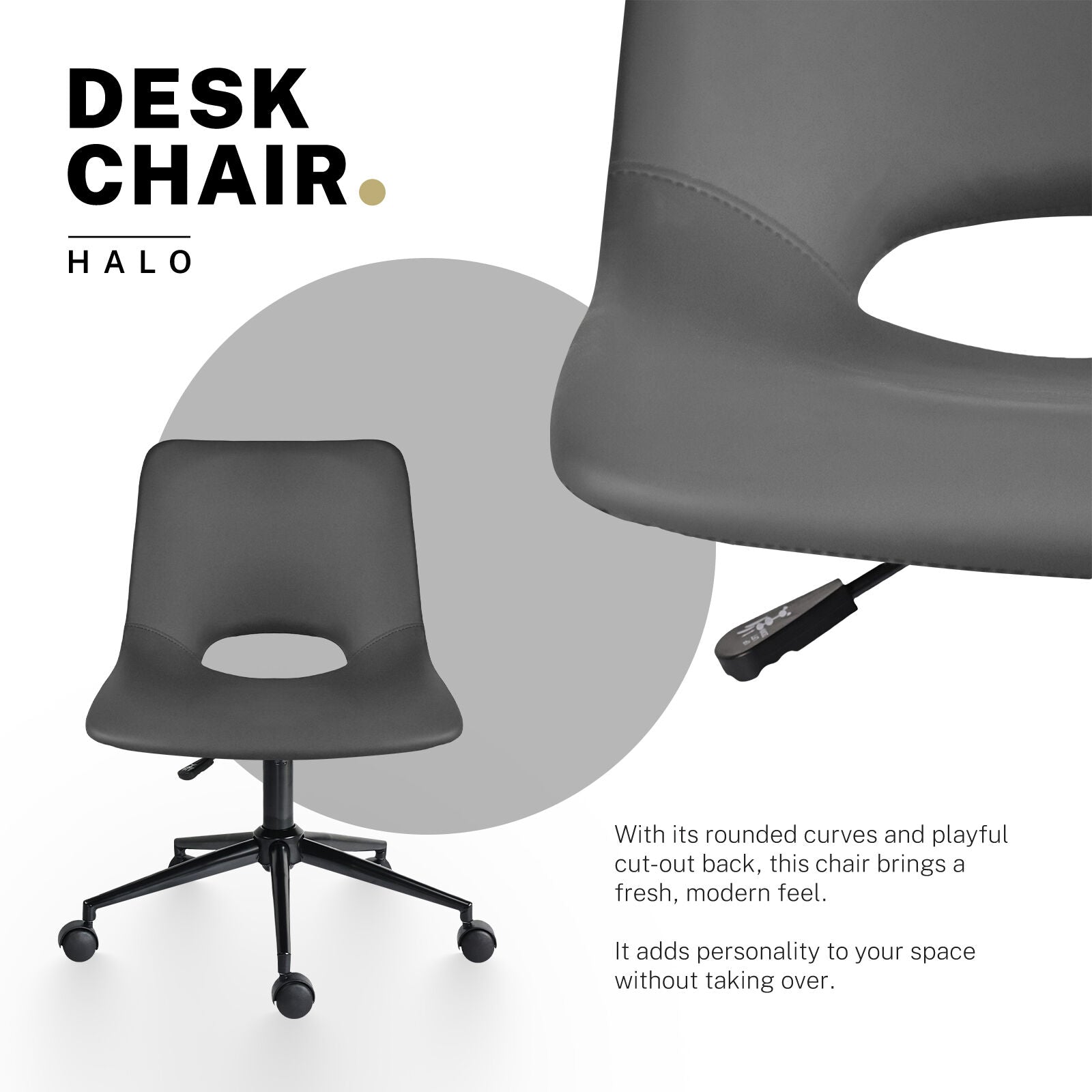 2 Set Office Desk Chair - PU Leather Home Swivel Chair Cut-Out Seat HALO GREY V274-FT-VOC-002BK-GY2
