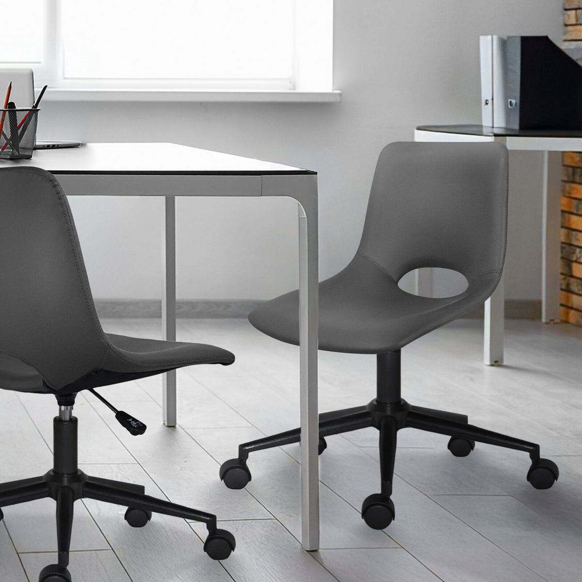 2 Set Office Desk Chair - PU Leather Home Swivel Chair Cut-Out Seat HALO GREY V274-FT-VOC-002BK-GY2